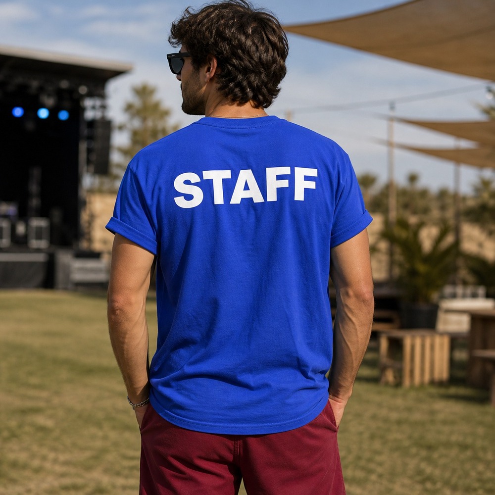 Space Camp Staff T-Shirt Mens Royal Blue Graphic Crew Neck Short Sleeve Tee